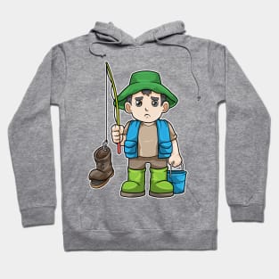 Angler with Fishing rod & Bucket Hoodie